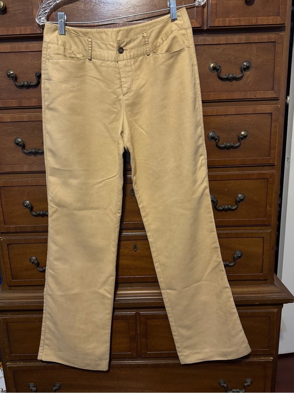 Women’s Tan Suede Look Bootcut Pants Size 6 Y2K Western Minimalist Trousers